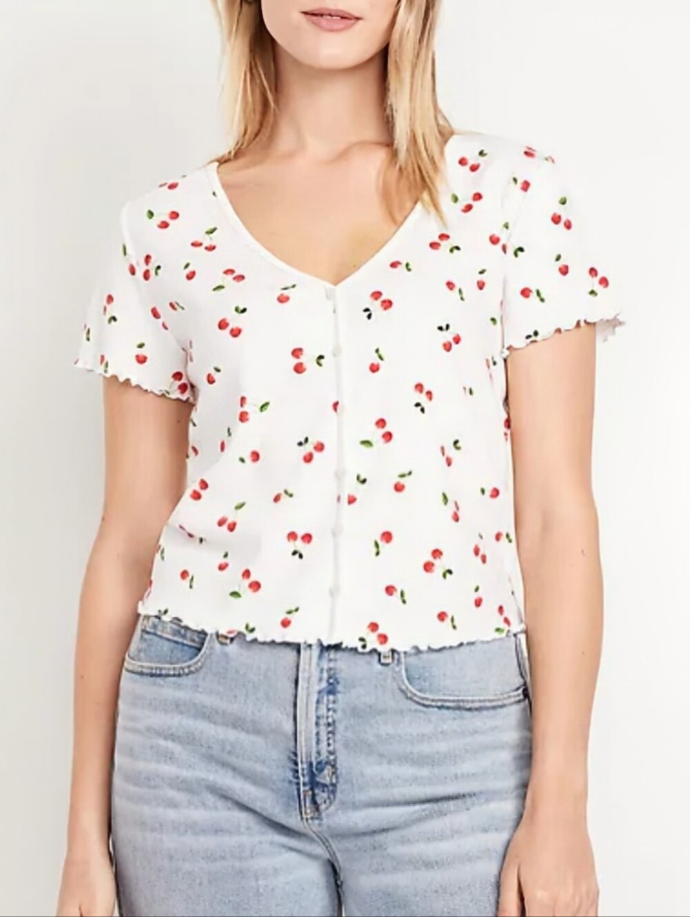 Old Navy Cherry Print Ribbed Button-Down Shirt XL